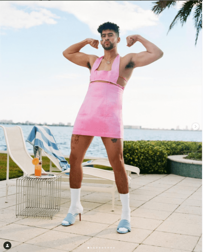 Bad Bunny en vestido y tacones para la nueva colección de Jacquemus