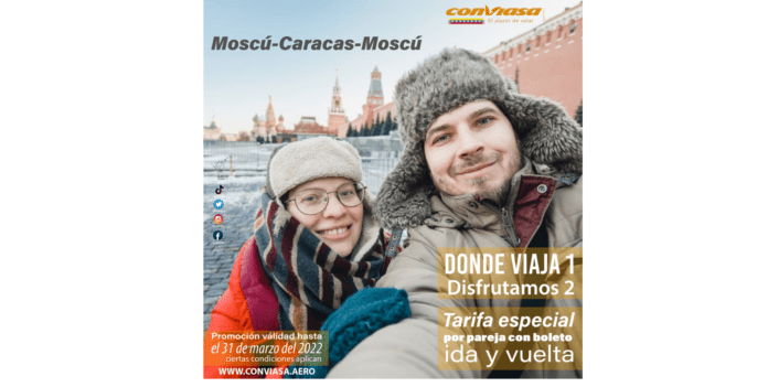 Conviasa ofreció Promo 2X1 para parejas en viajes a Moscú